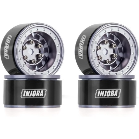 INJORA 1.0 Beadlock Wheel Cerchi Ruota CNC Alluminio per TRX4M Axial AX24 SCX24 FMS FCX24 1/18 1/24 RC Crawler Auto, Grigio