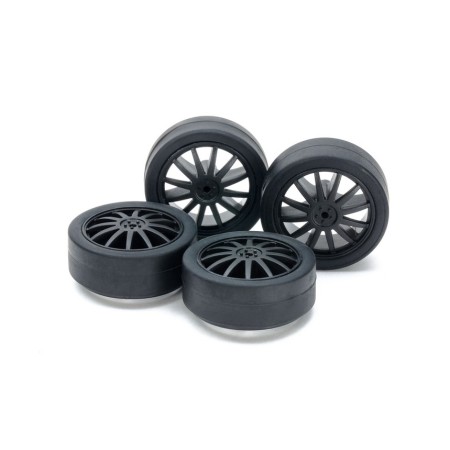 TAMIYA 15534 Set Cerchi Carbon con Gomme Low Profile Mini4wd