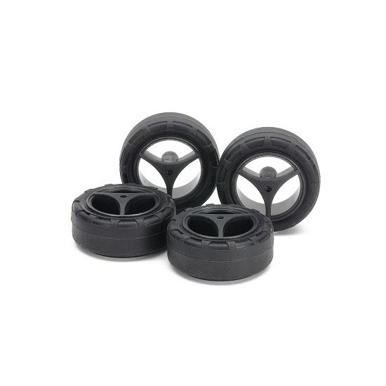 Tamiya 15543 GOMME SUPER HARD (24mm) E CERCHI CARBON 3 RAZZE Mini4wd