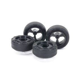 Tamiya 15541 GOMME PICCOLO DIAM. STRETTE 24mm + CERCHI CARBON Mini4wd