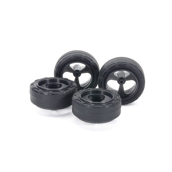 Tamiya 15541 GOMME PICCOLO DIAM. STRETTE 24mm + CERCHI CARBON Mini4wd