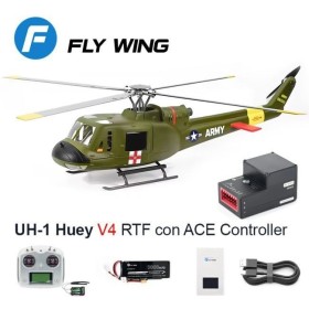 Elicottero Flywing UH-1 Huey Militare RTF classe 470 Quadripala con Controller GPS ACE