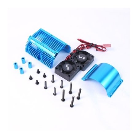 Yeah Racing dissipatore in alluminio per motori 1/8 (da 40.8mm diametro regolabile) doppia ventola Tornado BLU