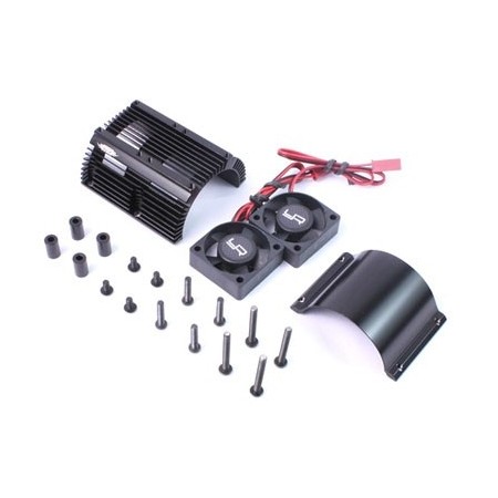 Yeah Racing dissipatore in alluminio per motori 1/8 (da 40.8mm diametro regolabile) doppia ventola Tornado NERO